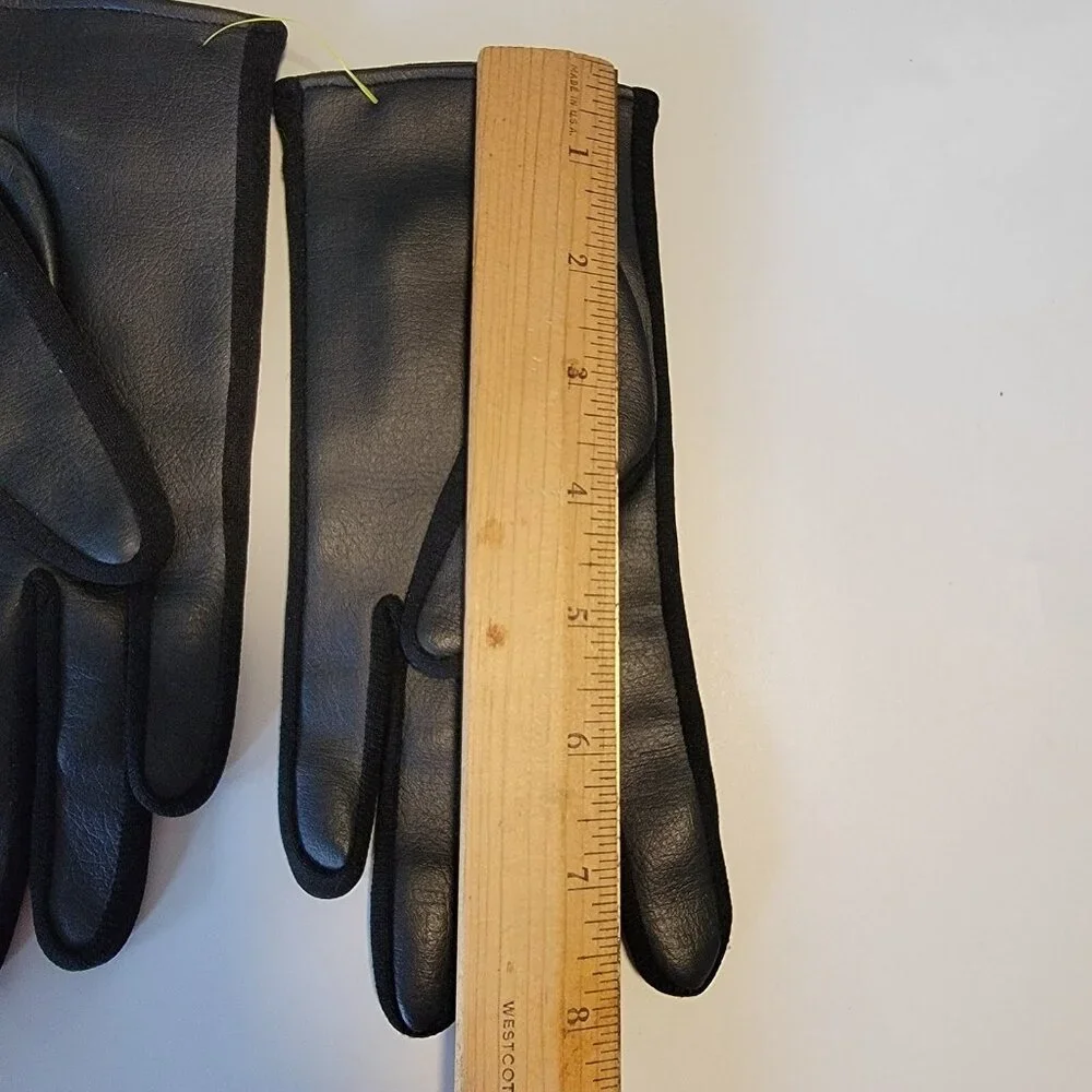 NWOT Faux Leather Gloves Expanded Vinyl Black‎ Sz L Bow Classic 66-67 Japan